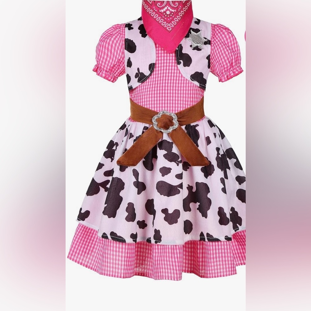 Pink and Brown Cow Print Dress with Bandana